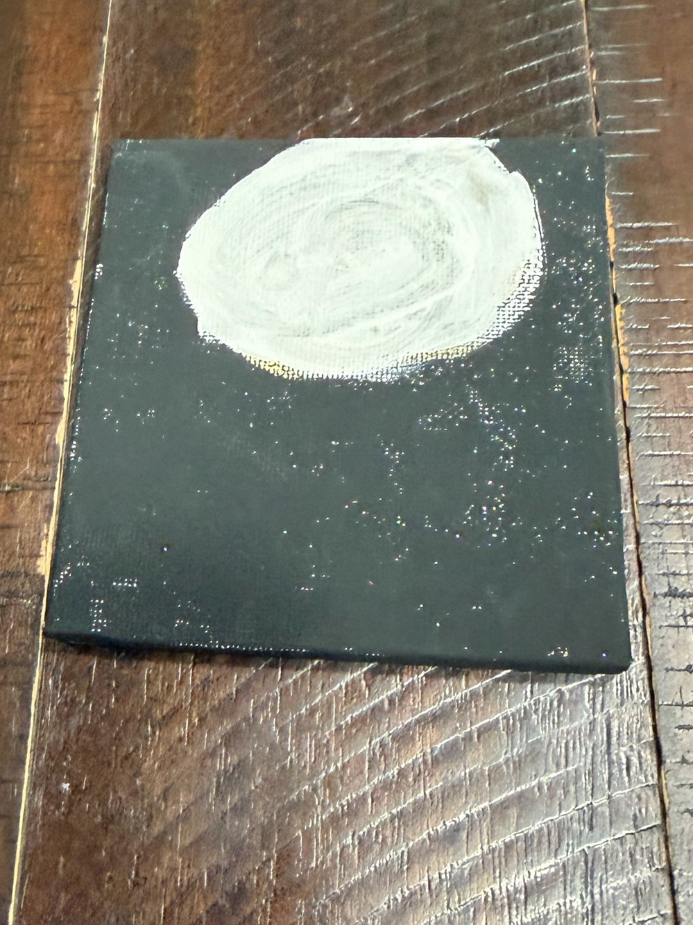 Hand-Painted White Moon on Black Canvas Wall Art